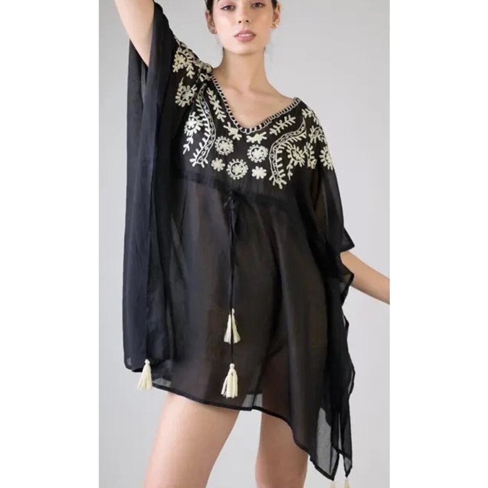Boho Kaftan Cover Up by Rhea fits up to XL 100% Cotton Beach Vacation